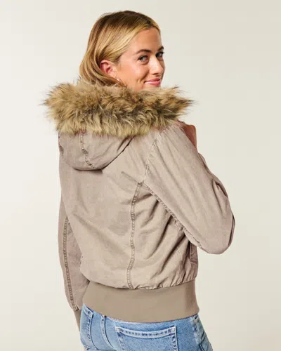 Hollister Faux Fur-lined Bomber Jacket In Green