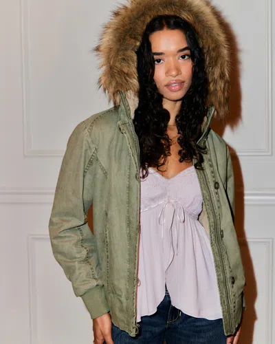 Hollister Faux Fur-lined Bomber Jacket In Green