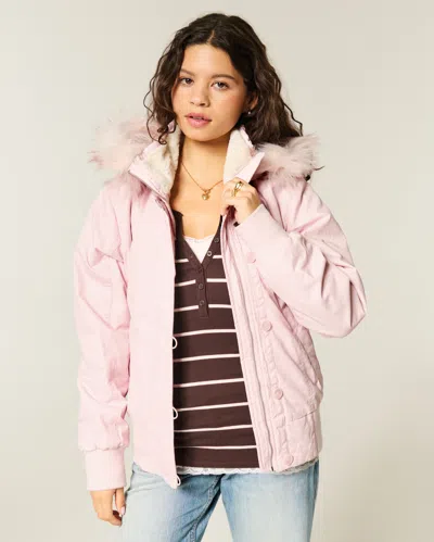 Hollister Faux Fur-lined Bomber Jacket In Purple
