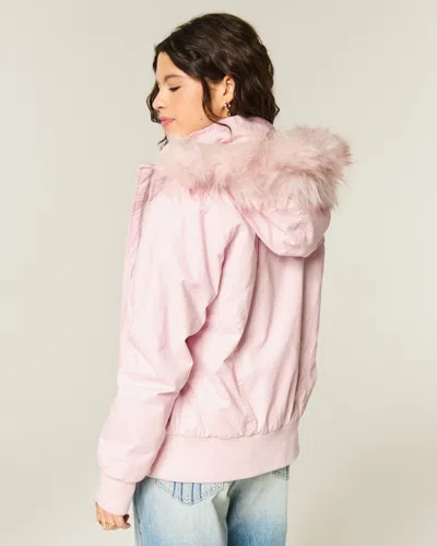 Hollister Faux Fur-lined Bomber Jacket In Purple