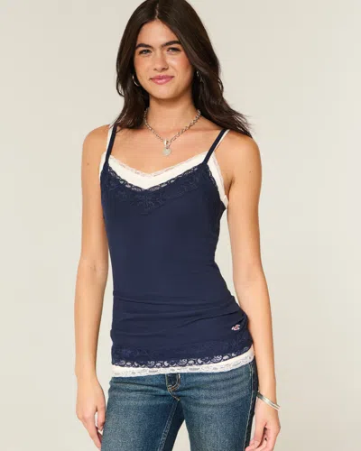 Hollister Lace Trim Layering Cami In Blue