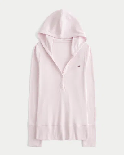 Hollister Long-sleeve Hooded Henley In Pink