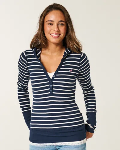 Hollister Long-sleeve Hooded Henley In Multi