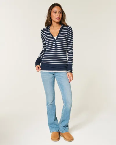 Hollister Long-sleeve Hooded Henley In Multi