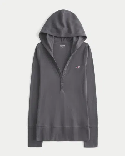 Hollister Long-sleeve Hooded Henley In Gray