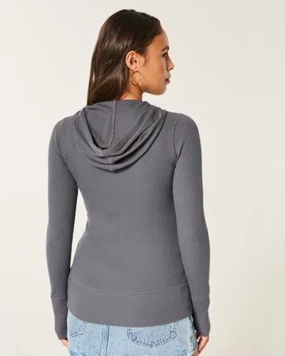 Hollister Long-sleeve Hooded Henley In Gray