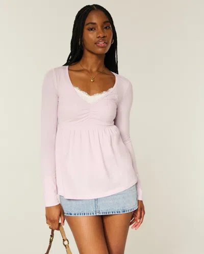 Hollister Long-sleeve Pinch Bust Babydoll Top In Purple