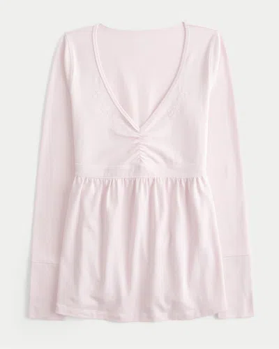Hollister Long-sleeve Pinch Bust Babydoll Top In Purple