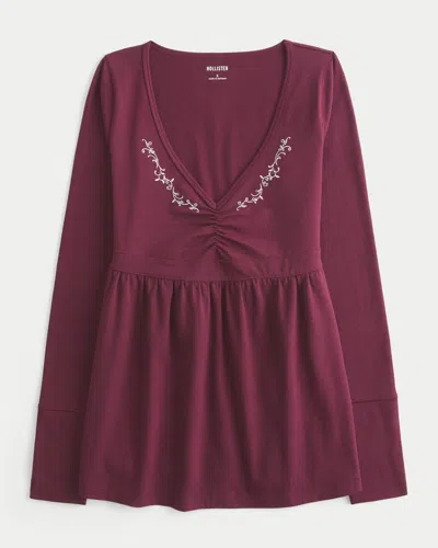 Hollister Long-sleeve Pinch Bust Babydoll Top In Purple