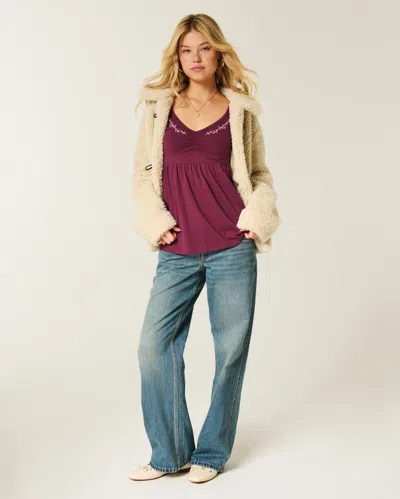 Hollister Long-sleeve Pinch Bust Babydoll Top In Purple