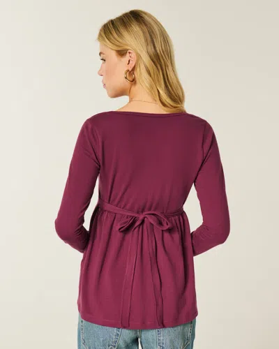 Hollister Long-sleeve Pinch Bust Babydoll Top In Purple