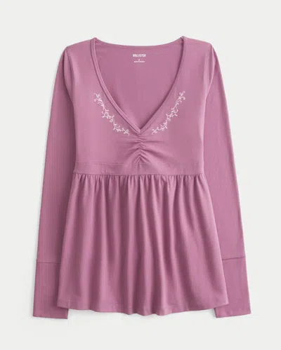 Hollister Long-sleeve Pinch Bust Babydoll Top In Purple