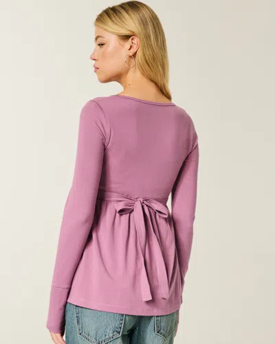 Hollister Long-sleeve Pinch Bust Babydoll Top In Purple