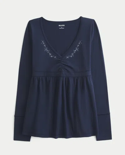 Hollister Long-sleeve Pinch Bust Babydoll Top In Blue