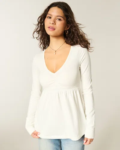 Hollister Long-sleeve Pinch Bust Babydoll Top In White