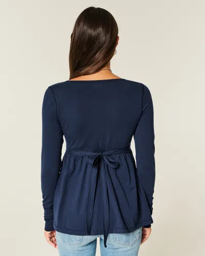 Hollister Long-sleeve Pinch Bust Babydoll Top In Blue