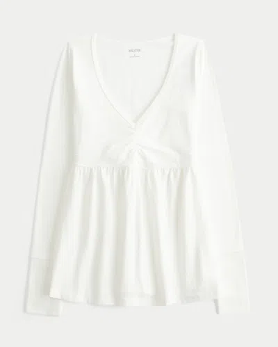 Hollister Long-sleeve Pinch Bust Babydoll Top In White