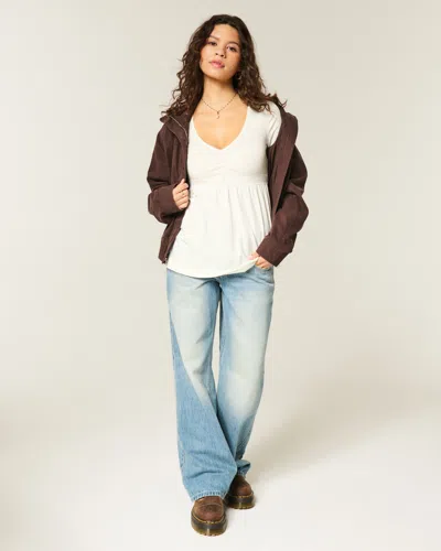 Hollister Long-sleeve Pinch Bust Babydoll Top In White