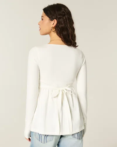 Hollister Long-sleeve Pinch Bust Babydoll Top In White