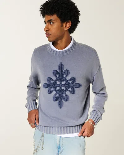 Hollister Holliser Knit Front Graphic Sweater In Blue