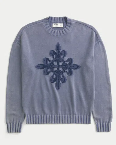 Hollister Holliser Knit Front Graphic Sweater In Blue