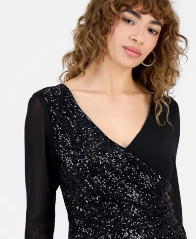 Connected Women's Sequin-panel Jersey Sheath Dress In Black