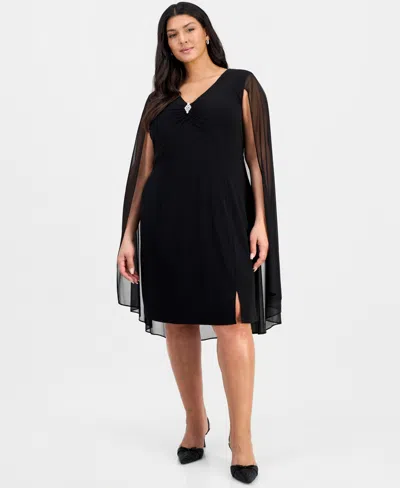 Connected Plus Size Capelet Sheath Dress In Black