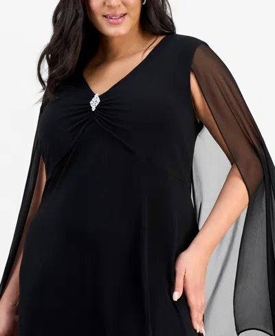 Connected Plus Size Capelet Sheath Dress In Black