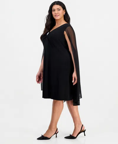 Connected Plus Size Capelet Sheath Dress In Black