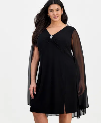 Connected Plus Size Capelet Sheath Dress In Black