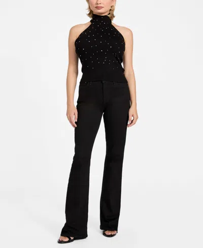 Guess Women's Sleeveless Halter Neck Minara Hot Fix Top In Black