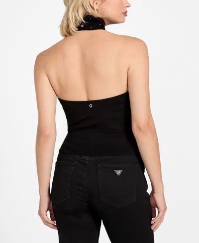 Guess Women's Sleeveless Halter Neck Minara Hot Fix Top In Black
