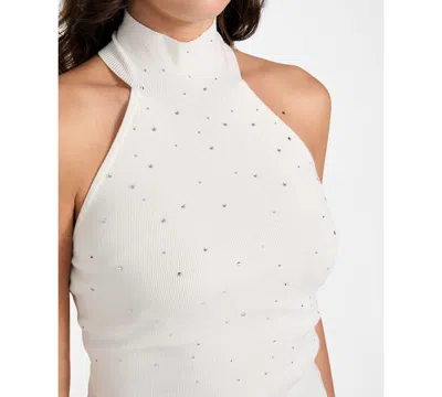 Guess Women's Sleeveless Halter Neck Minara Hot Fix Top In White