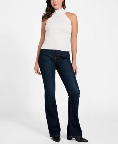 Guess Women's Sleeveless Halter Neck Minara Hot Fix Top In White