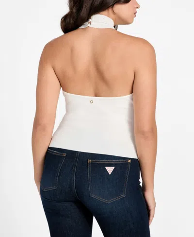 Guess Women's Sleeveless Halter Neck Minara Hot Fix Top In White