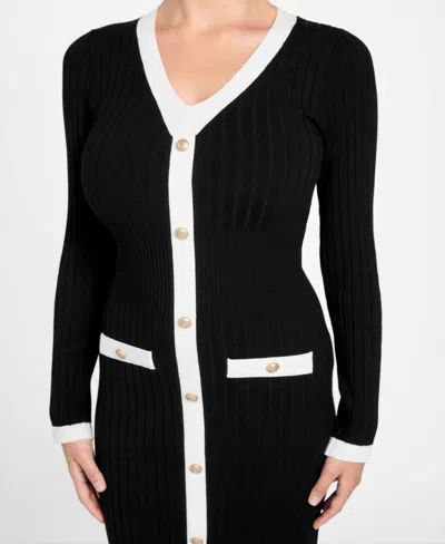 Guess Women's Long-sleeve V-neck Sweater Dress In Black