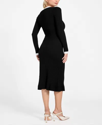 Guess Women's Long-sleeve V-neck Sweater Dress In Black