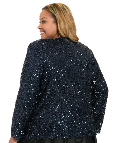Muse Plus Size Sequined V-neck Jacket In Blue