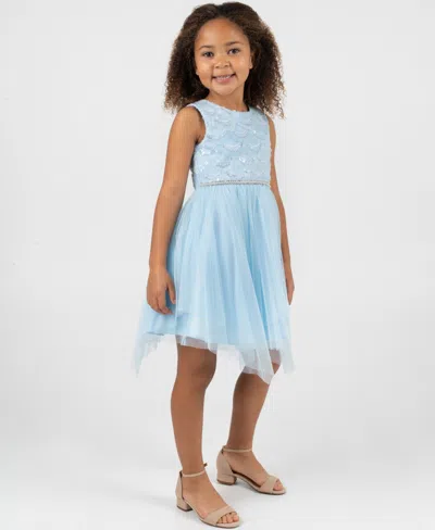 Rare Editions Girls 2t-6x Soutache Sequins Bodice Sleeveless Dress In Blue