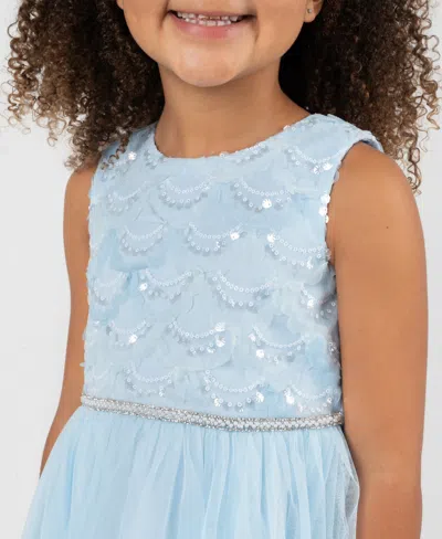 Rare Editions Girls 2t-6x Soutache Sequins Bodice Sleeveless Dress In Blue