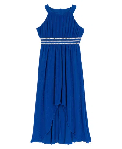 Rare Editions Girls 7-16 Pleated Glitter Chiffon Dress In Blue