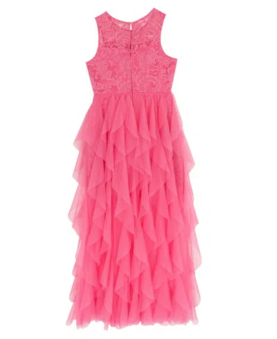 Rare Editions Girls 7-16 Glitter Lace Illusion Bow Dress In Pink