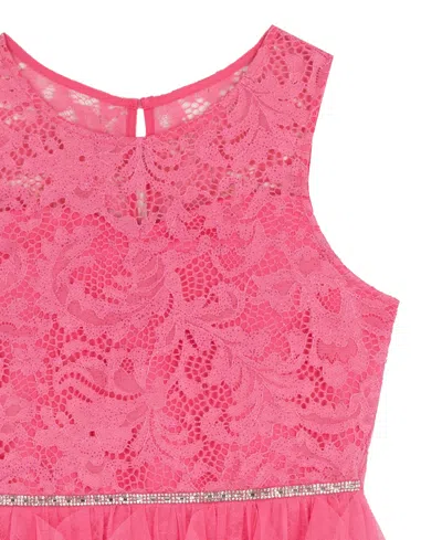 Rare Editions Girls 7-16 Glitter Lace Illusion Bow Dress In Pink