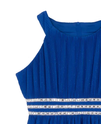 Rare Editions Girls 7-16 Pleated Glitter Chiffon Dress In Blue