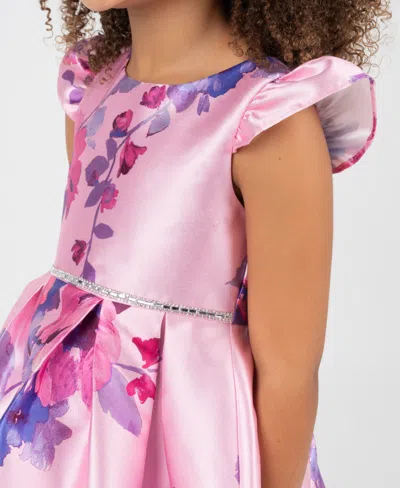 Rare Editions Girls 2t-6x Printed Mikado Hi-low Pleated Dress In Pink