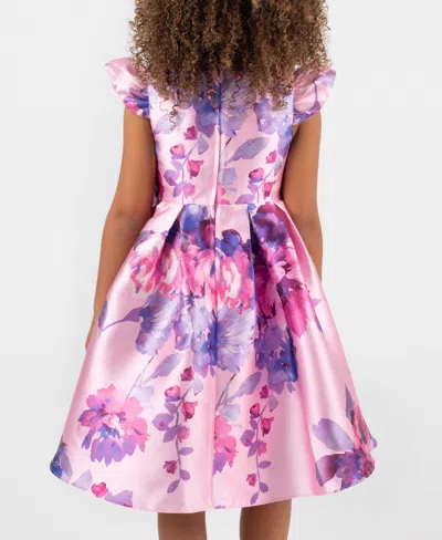 Rare Editions Girls 2t-6x Printed Mikado Hi-low Pleated Dress In Pink