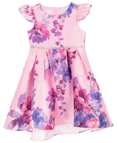 Rare Editions Girls 2t-6x Printed Mikado Hi-low Pleated Dress In Pink