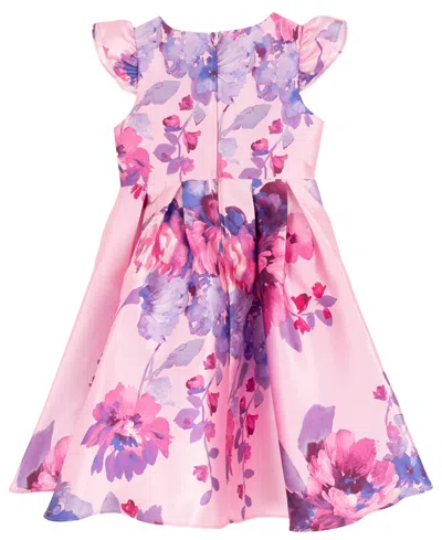 Rare Editions Girls 2t-6x Printed Mikado Hi-low Pleated Dress In Pink