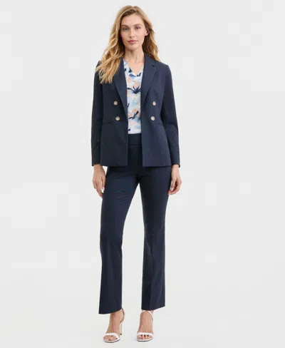 Anne Klein Women's Printed V-neck Split-cuff Blouse In Blue