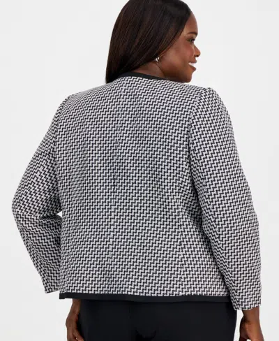 Kasper Plus Size Zigzag Jacquard Open-front Jacket In Black